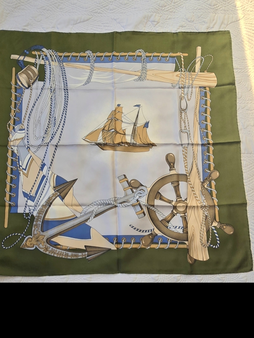 100% Silk Nautical Theme Sailing Ship Scarf. - Picture 4 of 10